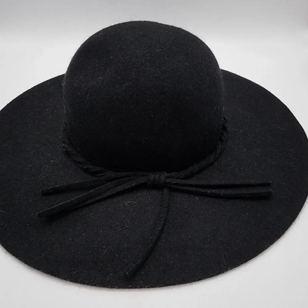 Target Felted Wide Brim Fedora Hat Black 100% Wool Floppy Boho Western Ranch
